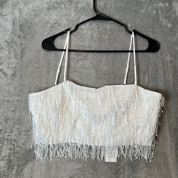 SAYLOR Pyper White Fringe Sequins Set Size Large Bridal Bachelorette New - Picture 3 of 12